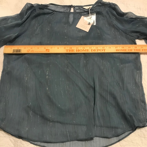 NWT LC Lauren Conrad blue flutter sleeve blouse with silver metallic thread (S) - Picture 10 of 16